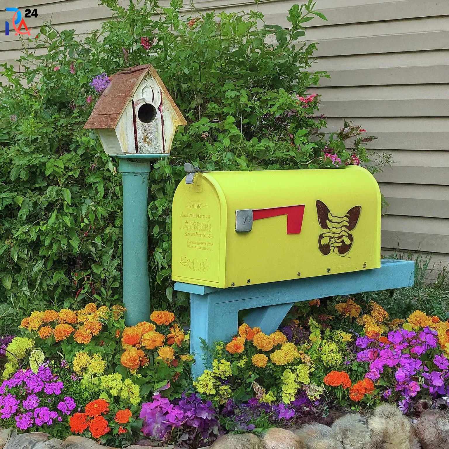 mailbox flower bed with Decorative Accents (1)