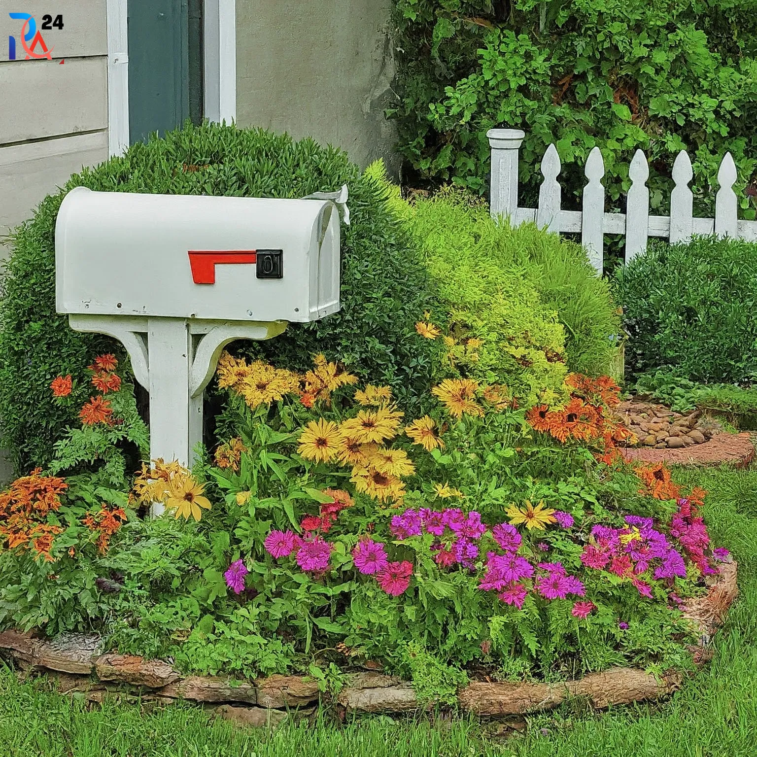 mailbox flower bed with Decorative Accents (4)