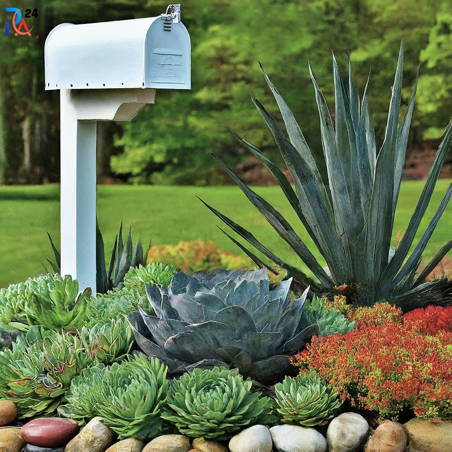 mailbox flower bed with Succulent or Rock Garden (14)