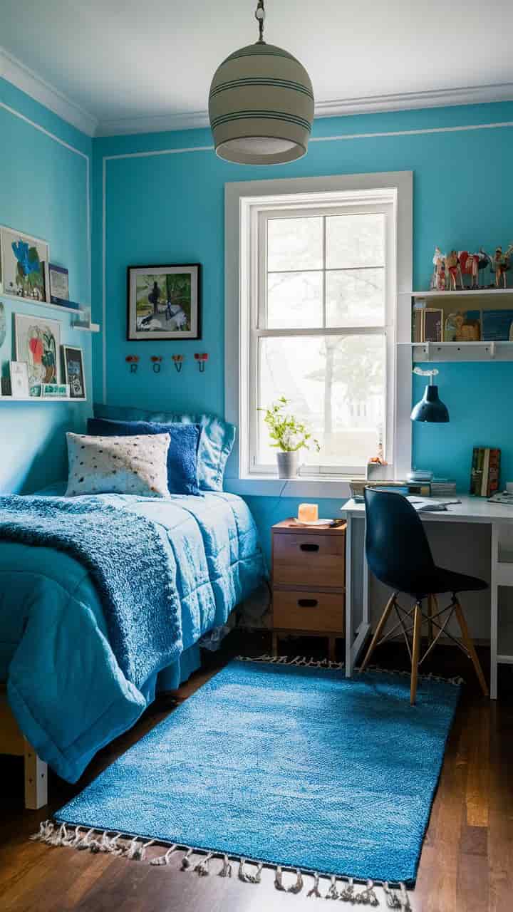 Light Blue Dorm Room Ideas with Blue Rugs