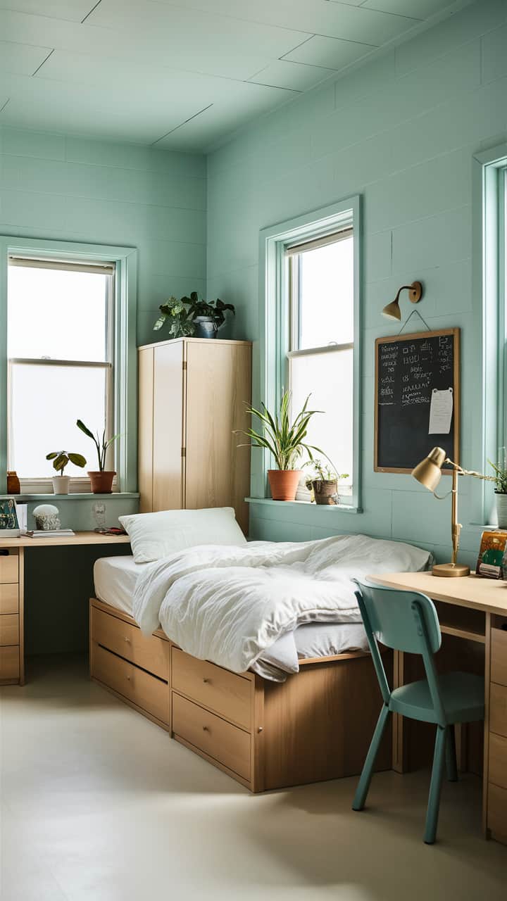 Light Blue Dorm Room Ideas with Blue wall