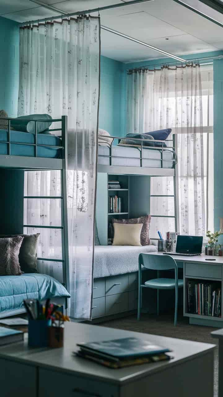 Light Blue Dorm Room Ideas with Curtains