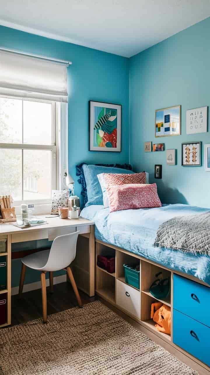 Light Blue Dorm Room Ideas with Functional Furniture