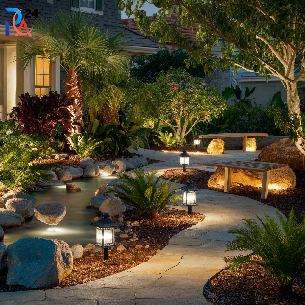 Front Yard Landscape Ideas with Lighting