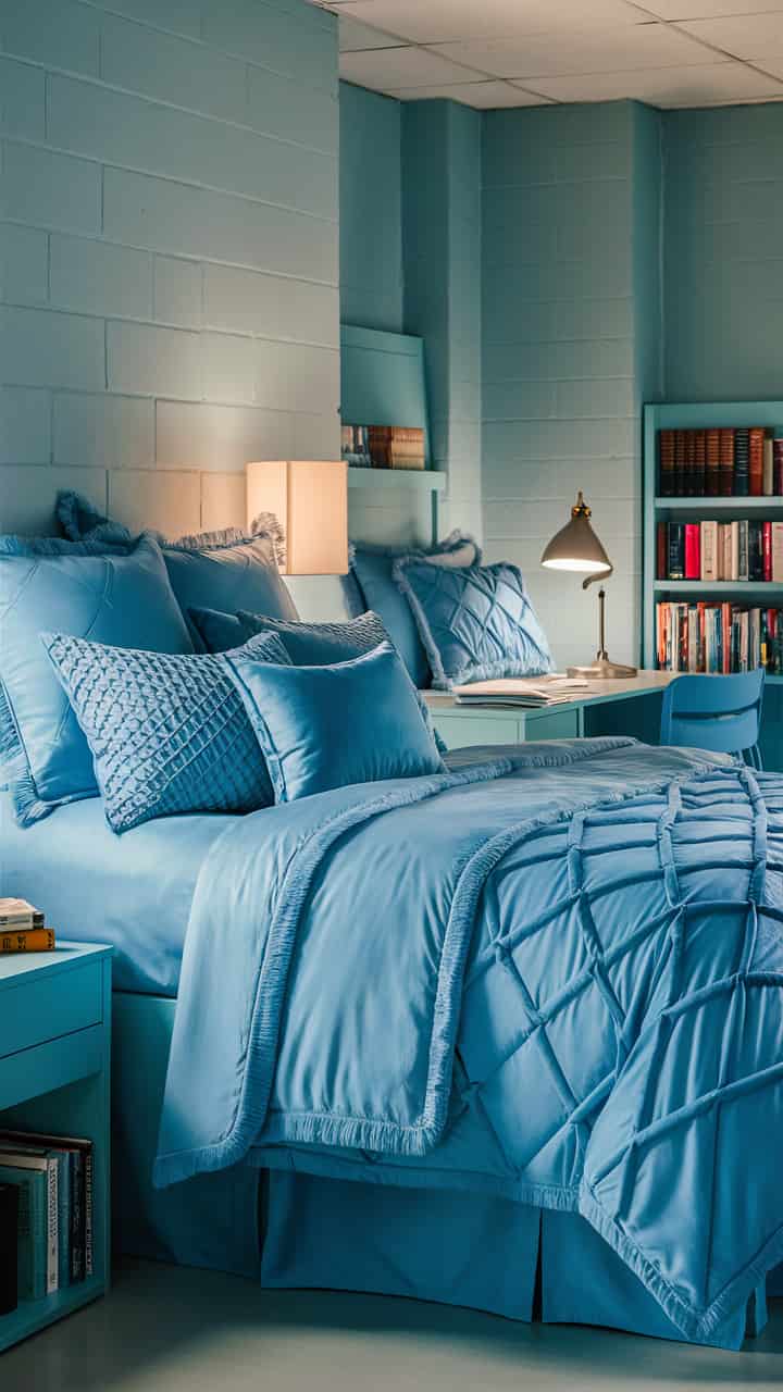 Light Blue Dorm Room Ideas with Matching Bedding