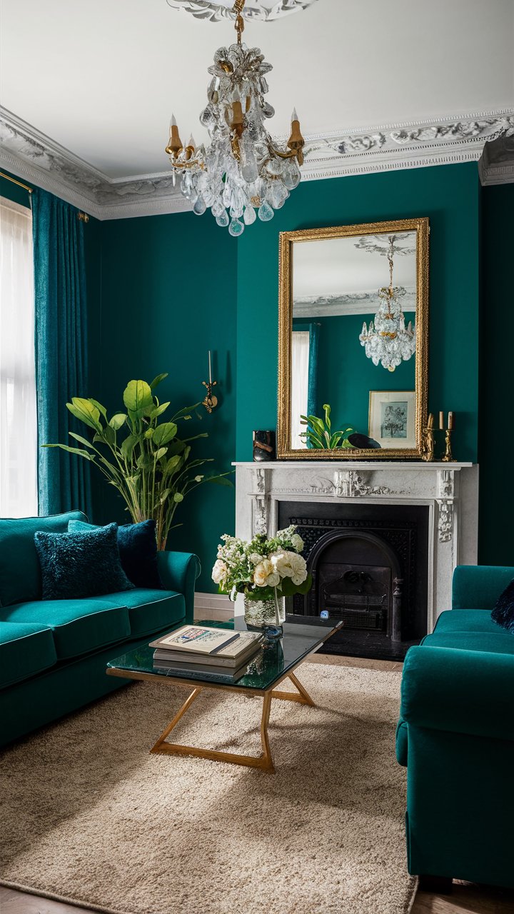 Glam Living Room Decor Ideas with Bold Color Palette