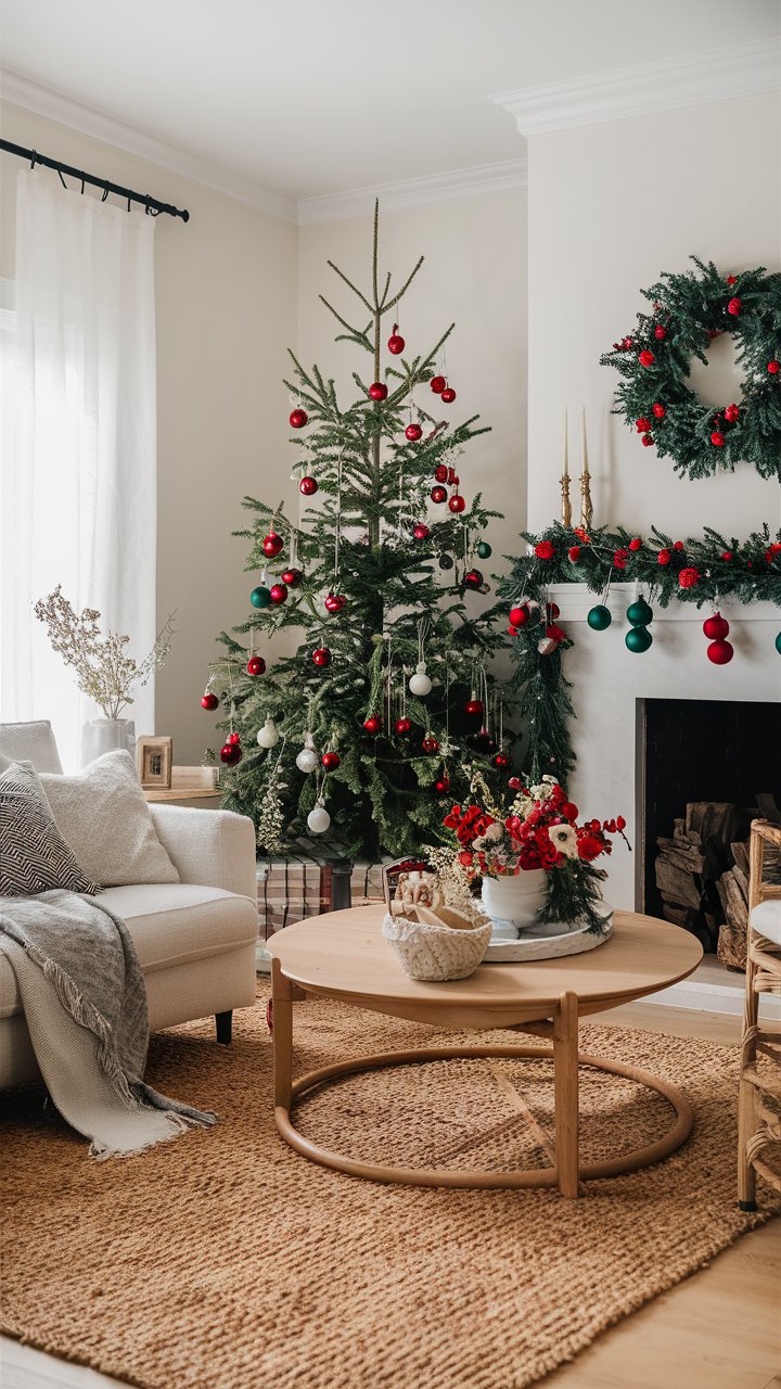 Farmhouse Christmas Decor with Neutral Palette with Pops of Color
