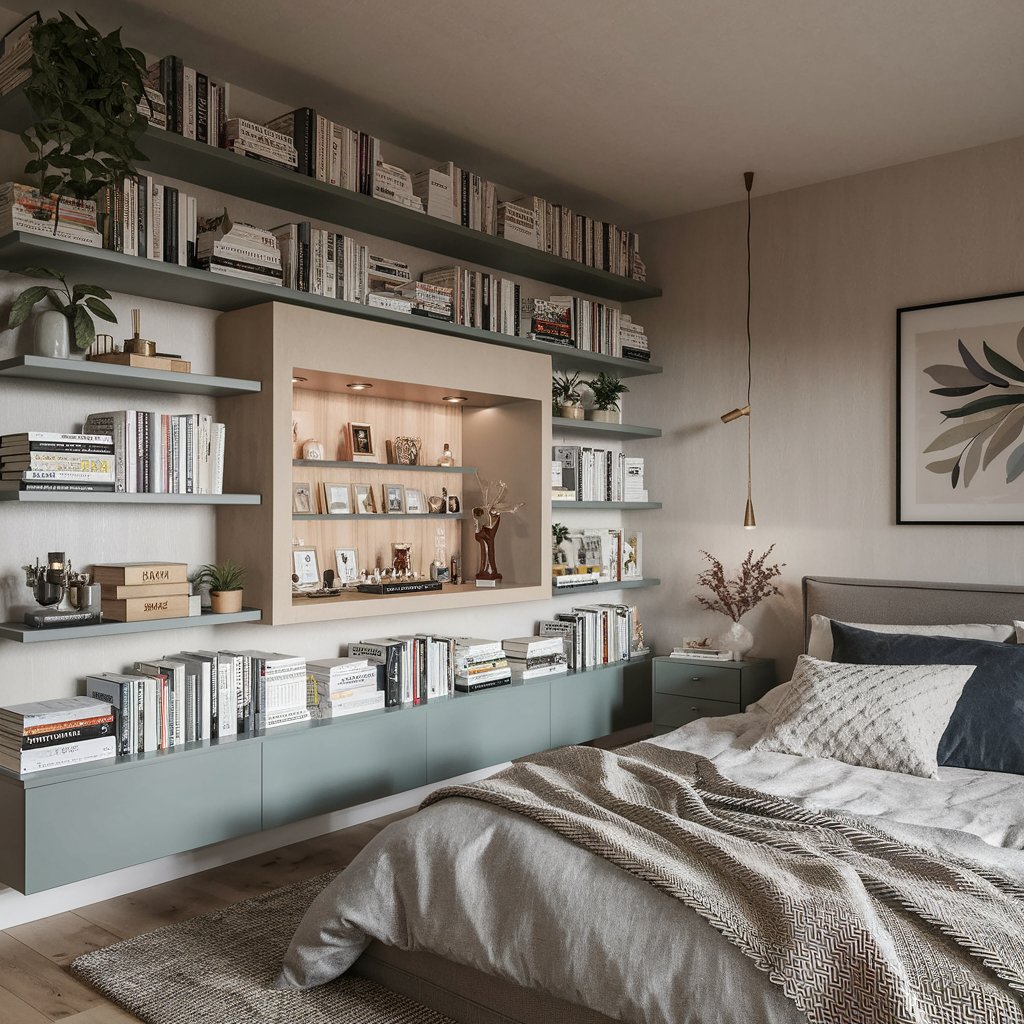 Small Bedroom Decor Ideas with Floating Shelves