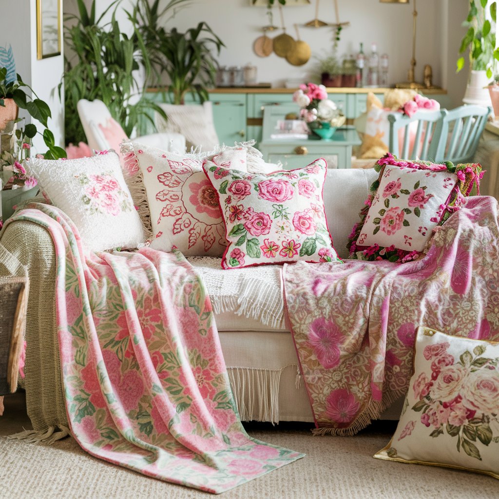 Girly Living Room with Floral Patterns