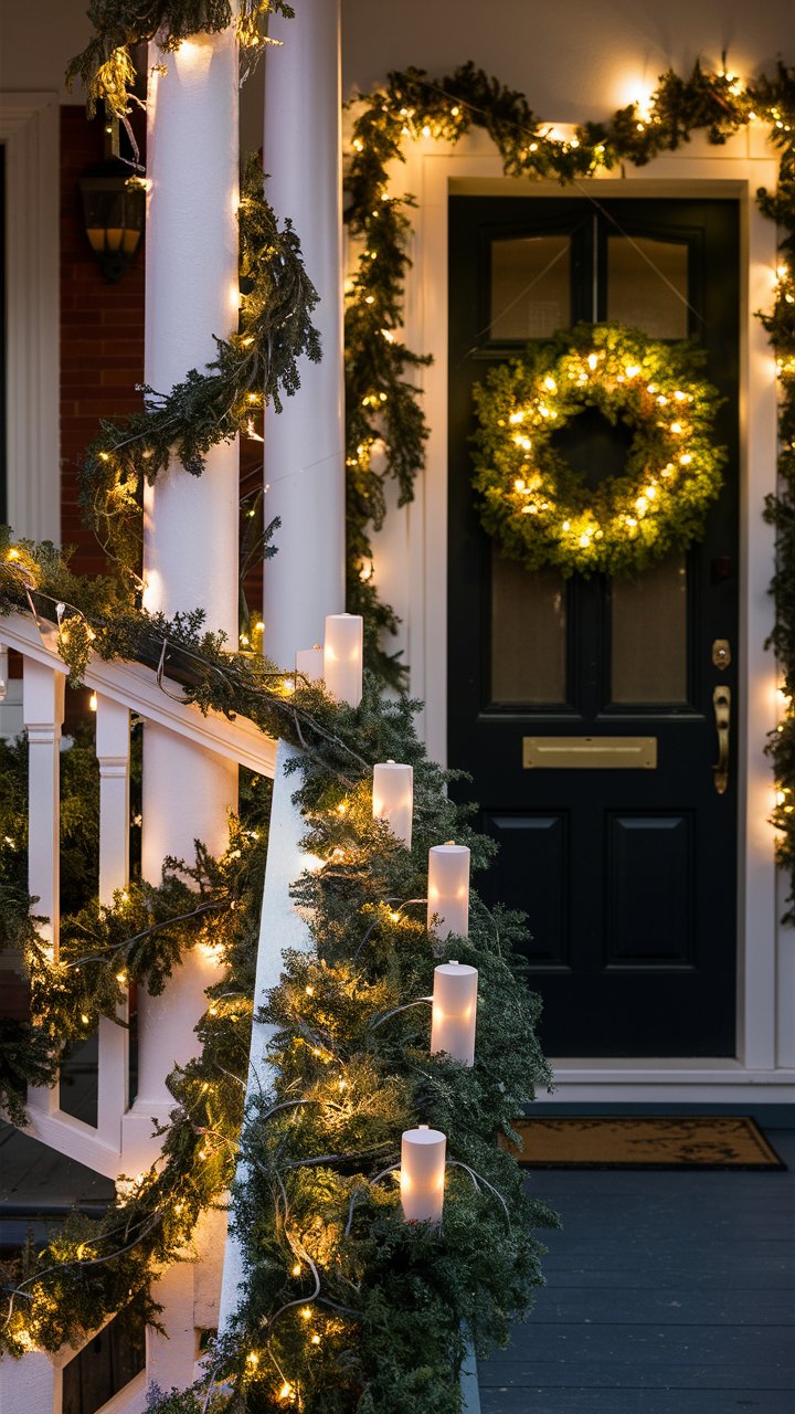 Christmas Porch Decor with Layered Lighting