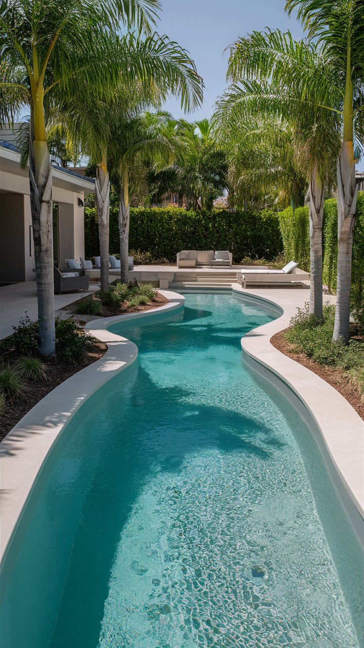 Lazy River Pool Backyard with Modern Minimalism