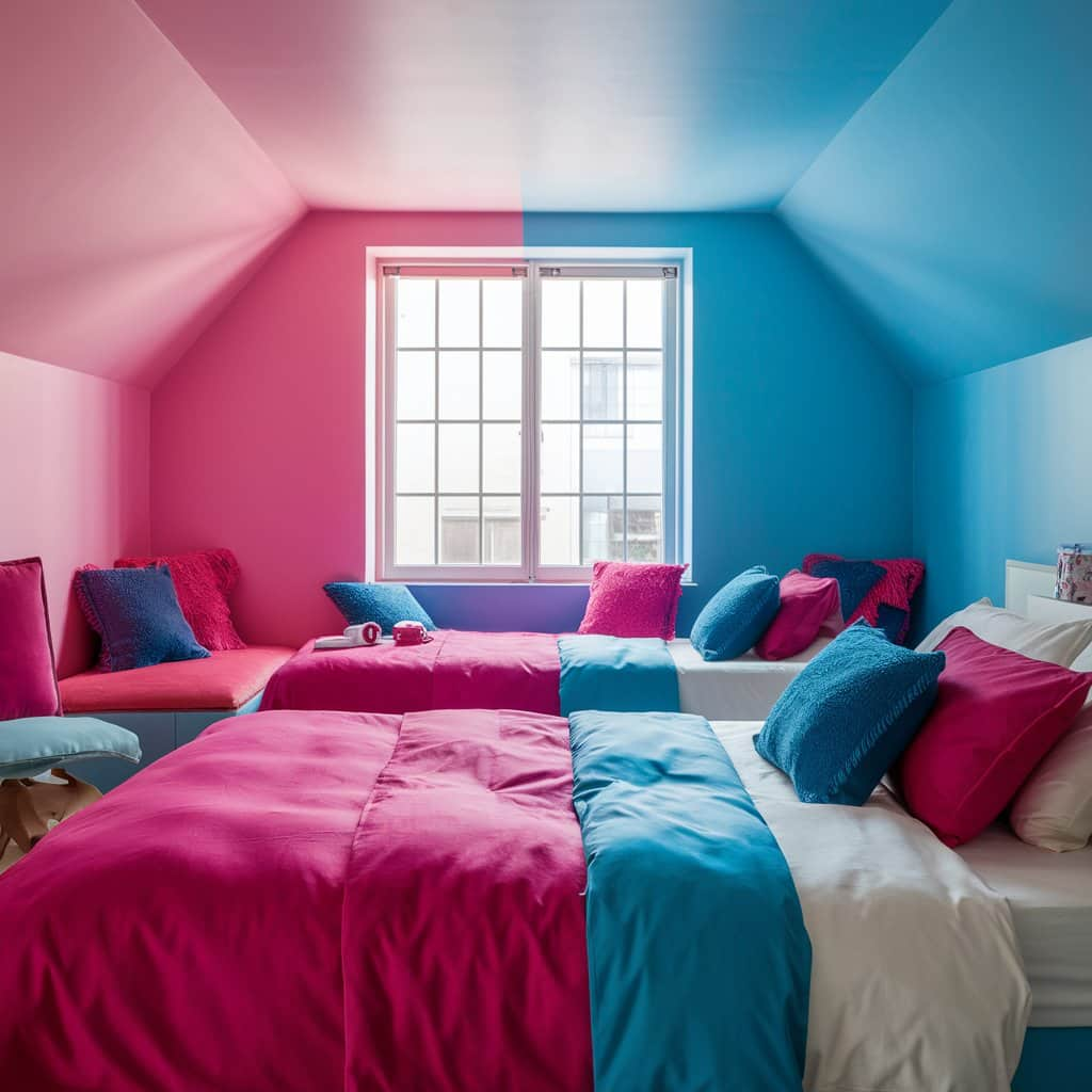 Pink and Blue Bedroom with Right Shades