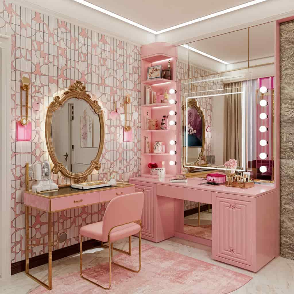 Girly Apartment Decor with Chic Vanity Area