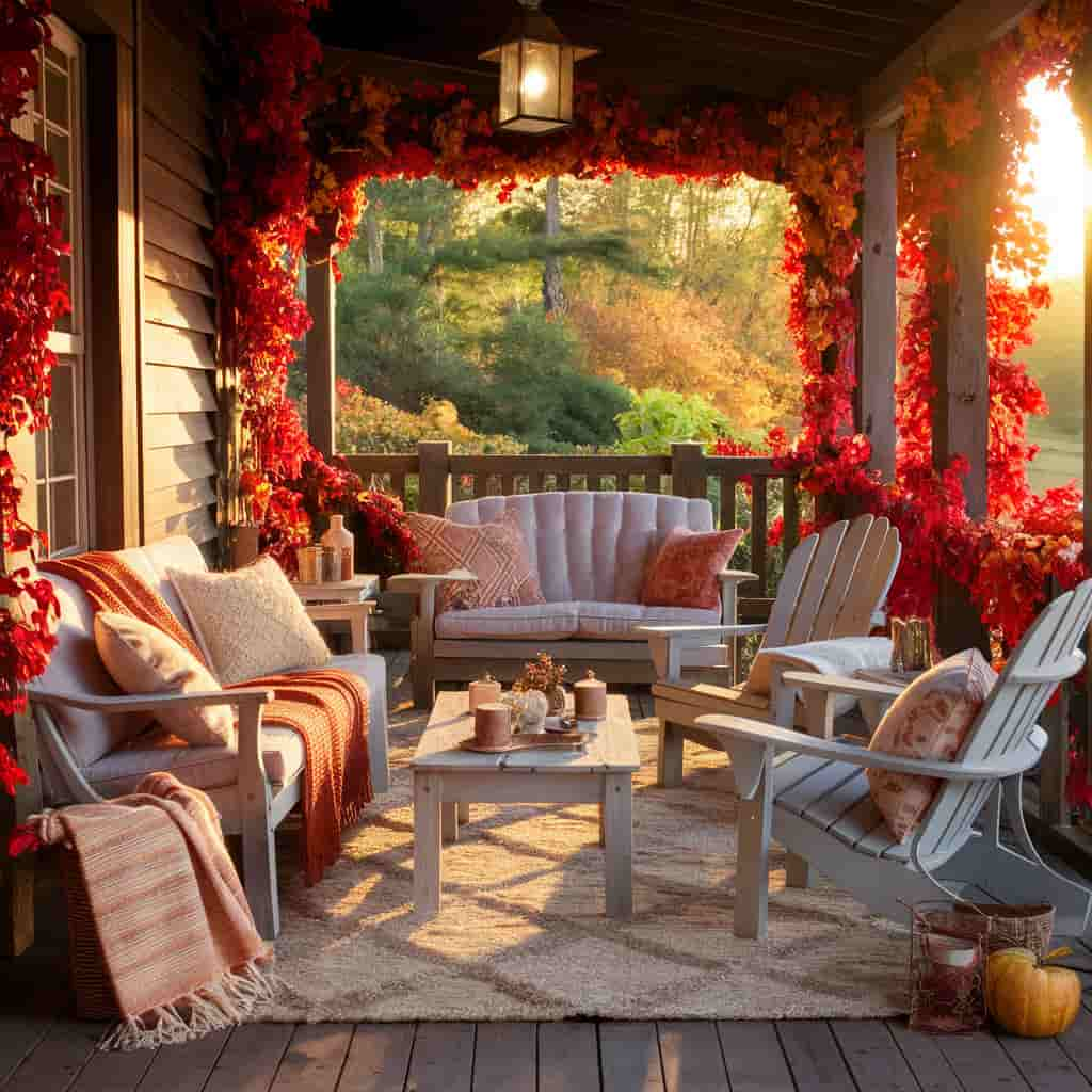 Fall Porch Decor with Cozy Seating Area