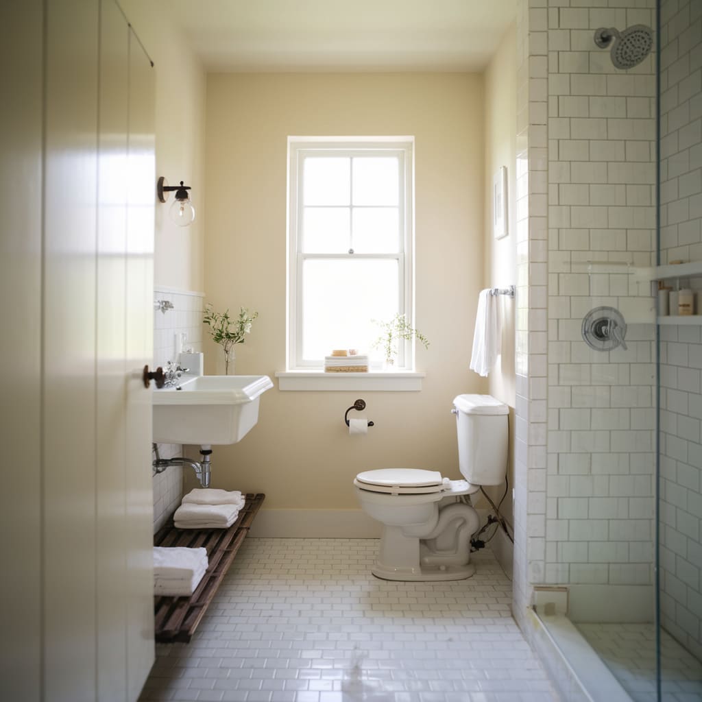 Small Farmhouse Bathroom with Pale Color Schemes