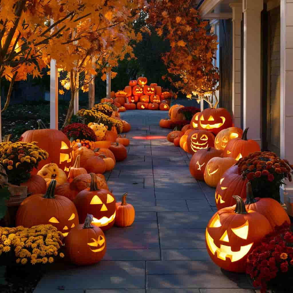 Fall Outdoor Decor with Pumpkin Displays