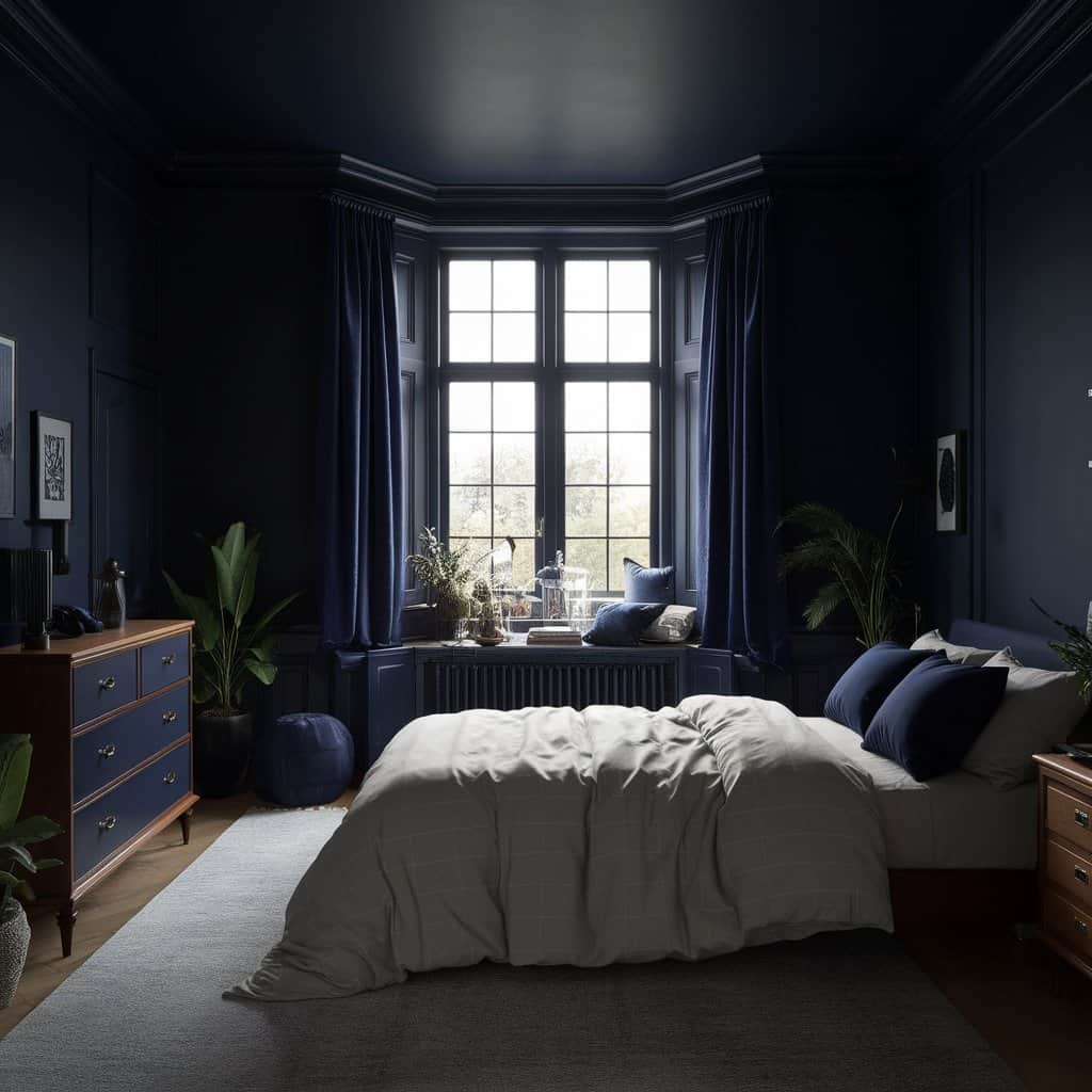 Dark Moody Bedroom with Dark Walls