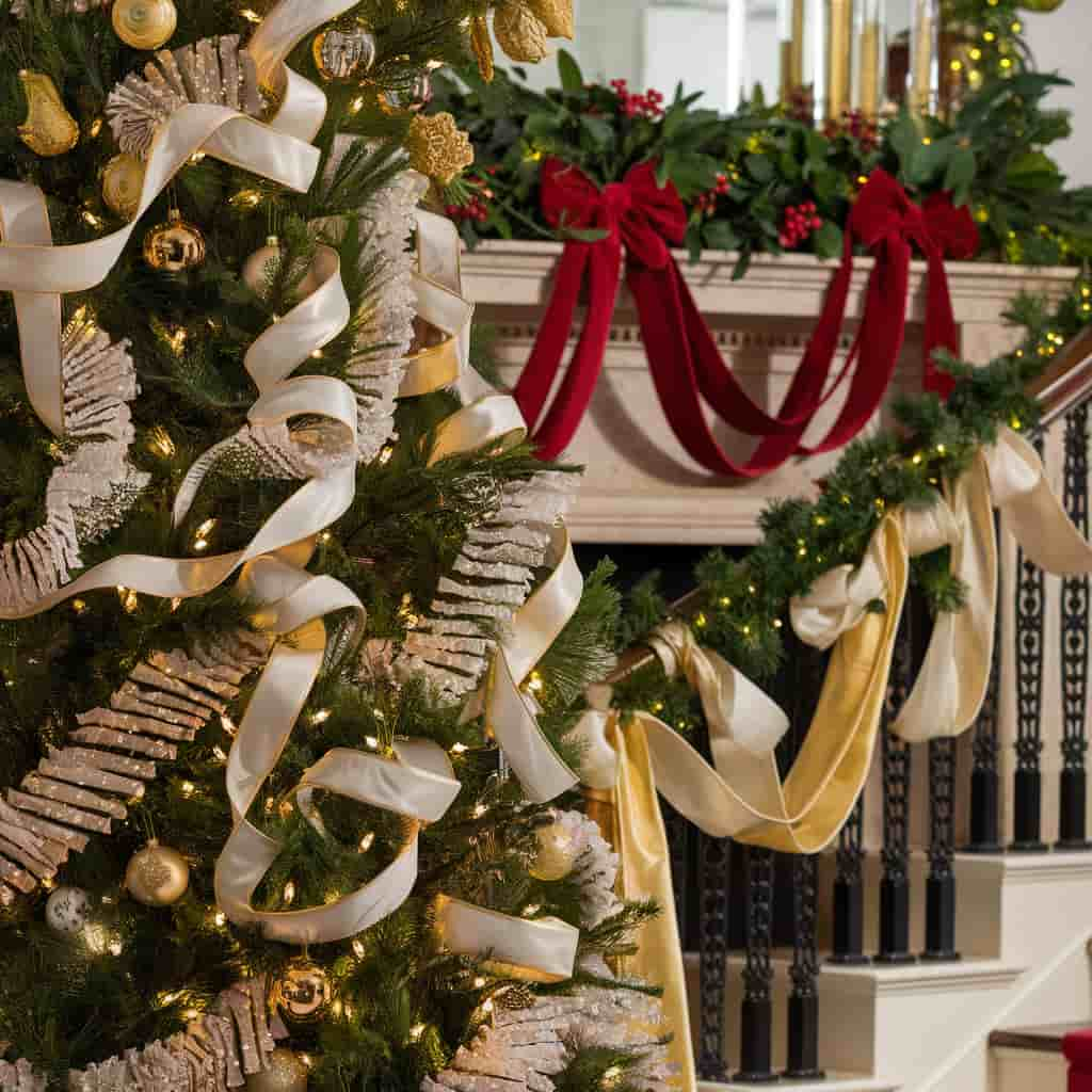 Luxury Christmas Decor with Silk Ribbon Garlands