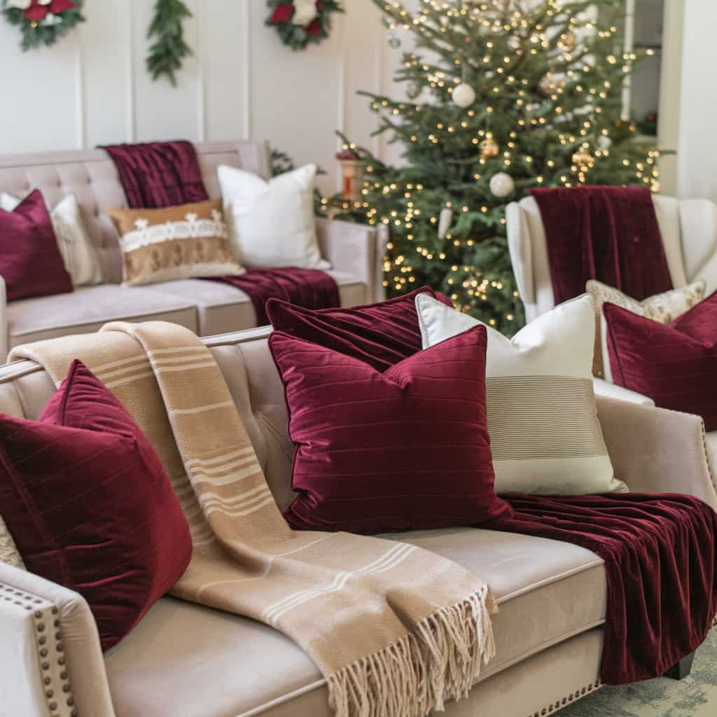 Burgundy Throw Pillows and Blankets