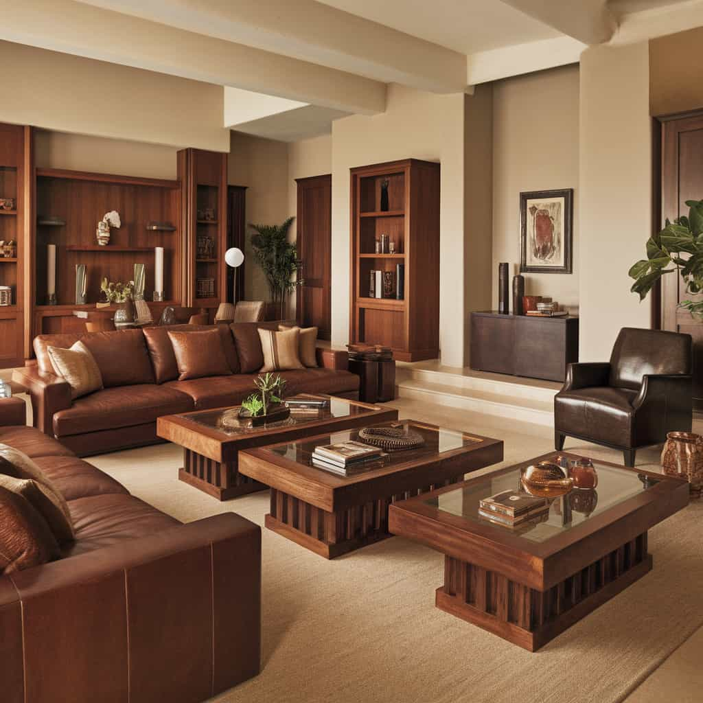 Earth Tone Living Room with Rich Wood Tones