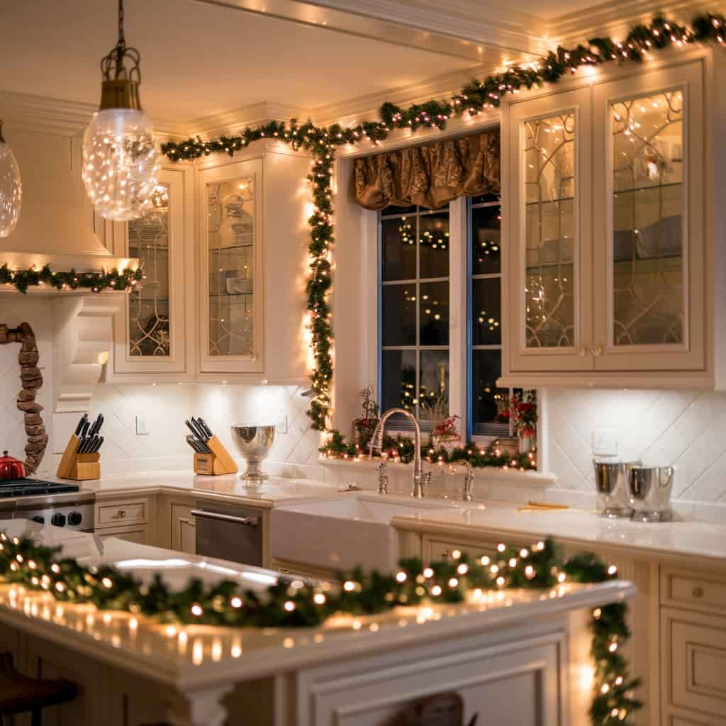 Christmas kitchen decor with Twinkling String Lights